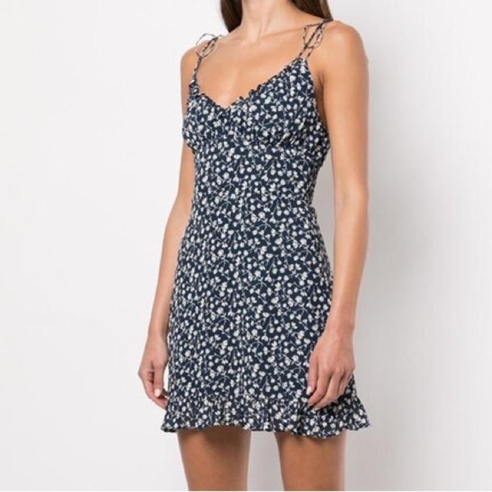 Dark blue reformation dress with white flowers